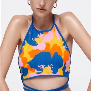 Zara Colorful flower halter crop top Size Small (worn once)